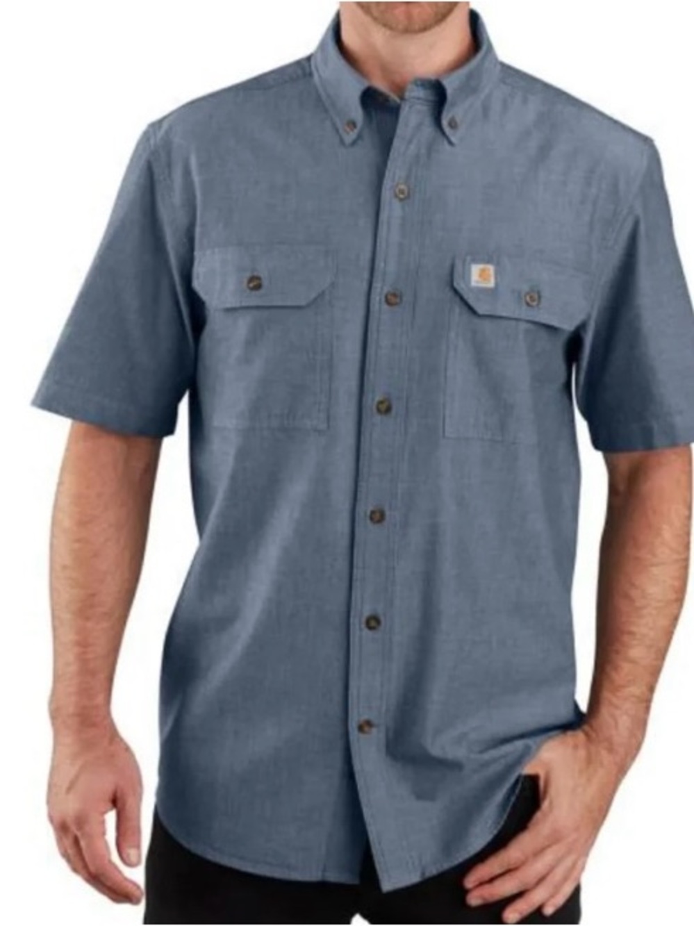 Carhartt  midweight button up short sleeve blue chambray  denim shirt Size M